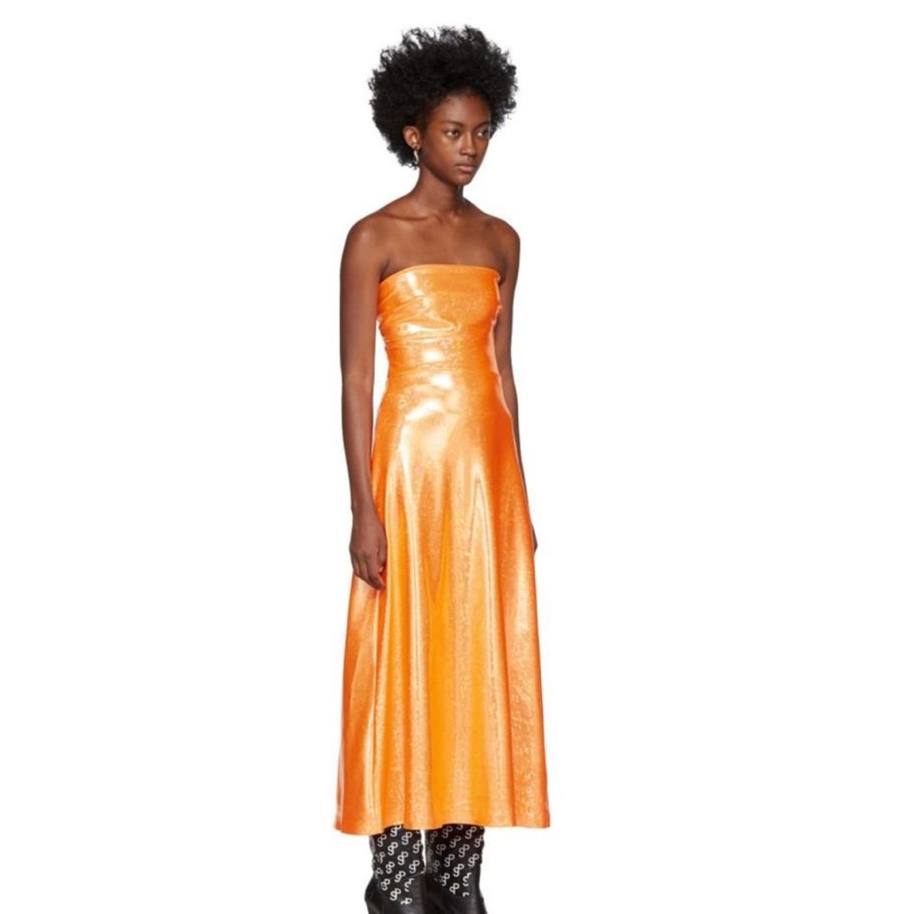 Saks Potts Orange Metallic Strapless Dress